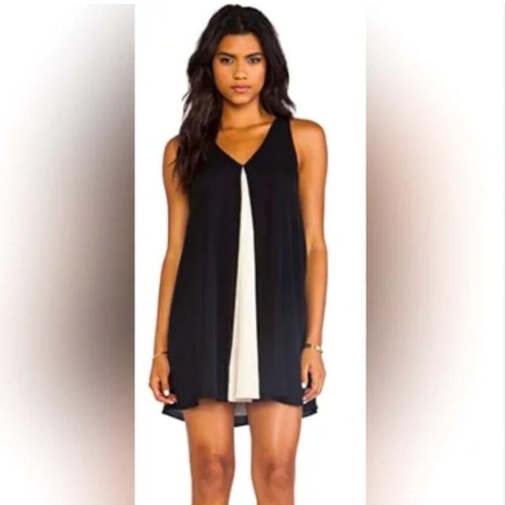 Alice + Olivia Rola Godet Silk Indie Sleeze Leather T-Strap Trapeze Mini Dress S